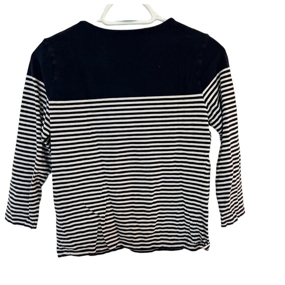 Norton McNaughton Striped 3/4 Sleeve Top Navy White Nautical Flags Top Sz SP - Picture 2 of 7